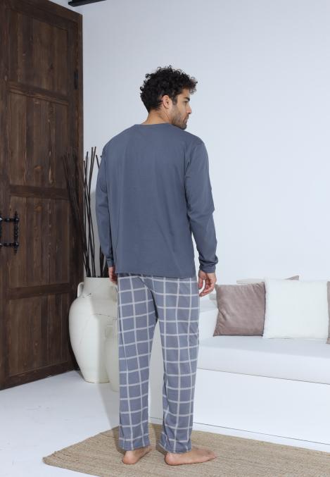 Pijama Barbati ,Maneca si Pantaloni Lungi,Culoare Gri cu Alb ,Engros